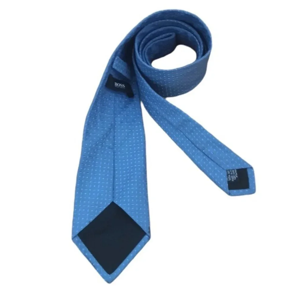 HUGO BOSS Blue Geometric Silk Tie ITALY 60